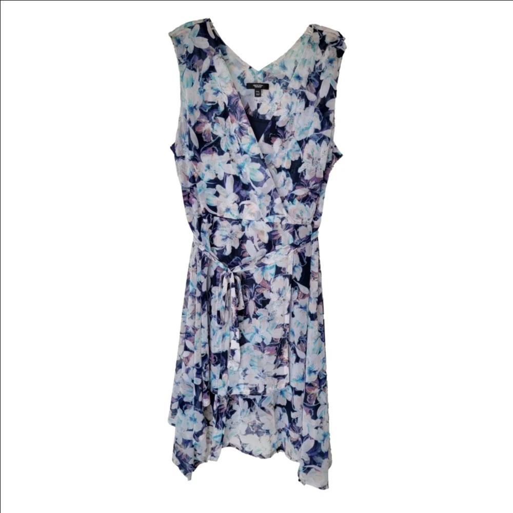 Simply Vera Wang Floral Sleeveless Belted Midi Dress - Blue/White - Picture 2 of 10